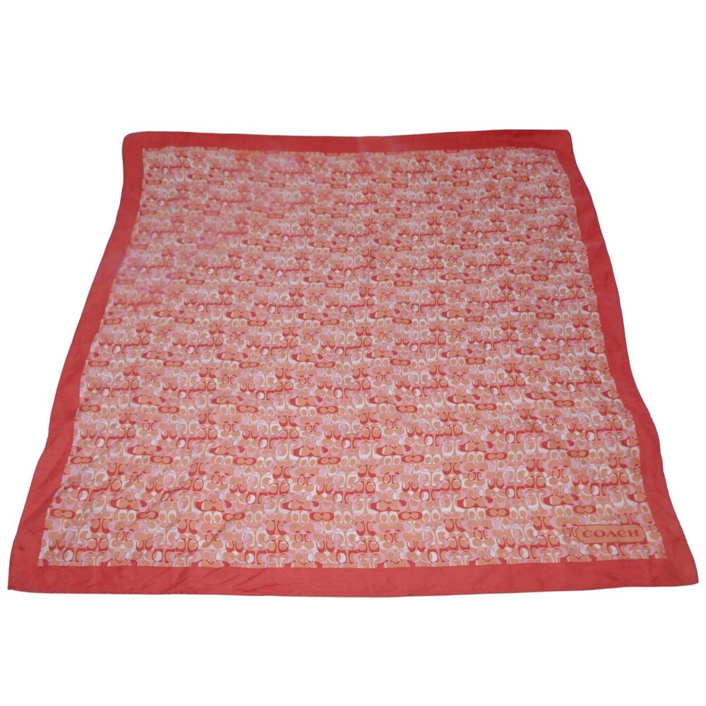 COACH Signature C Logo Square Coral Pink 100% Silk Scarf